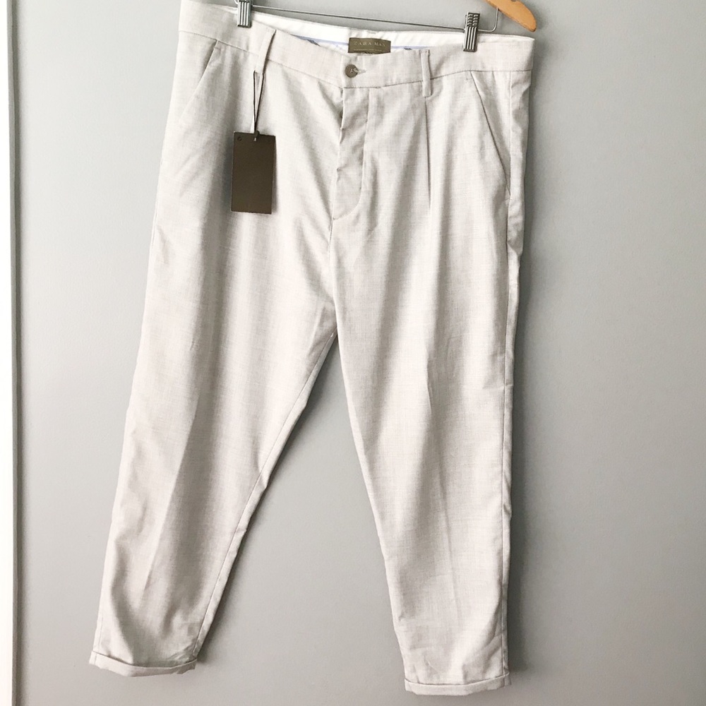 NWT Zara Man Slacks Trousers Cuffed Hem 36 Waist